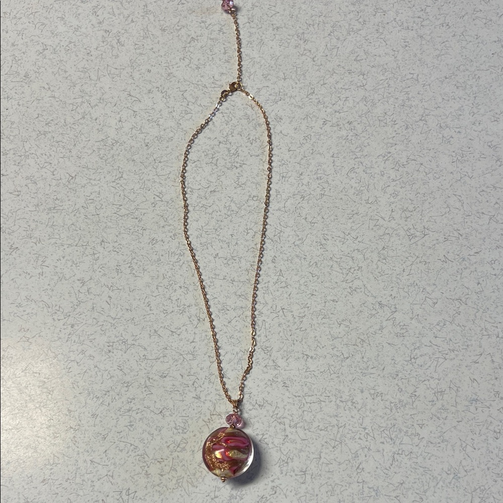 14K Pink Gold Venetian Glass Necklace & Matching Earrings